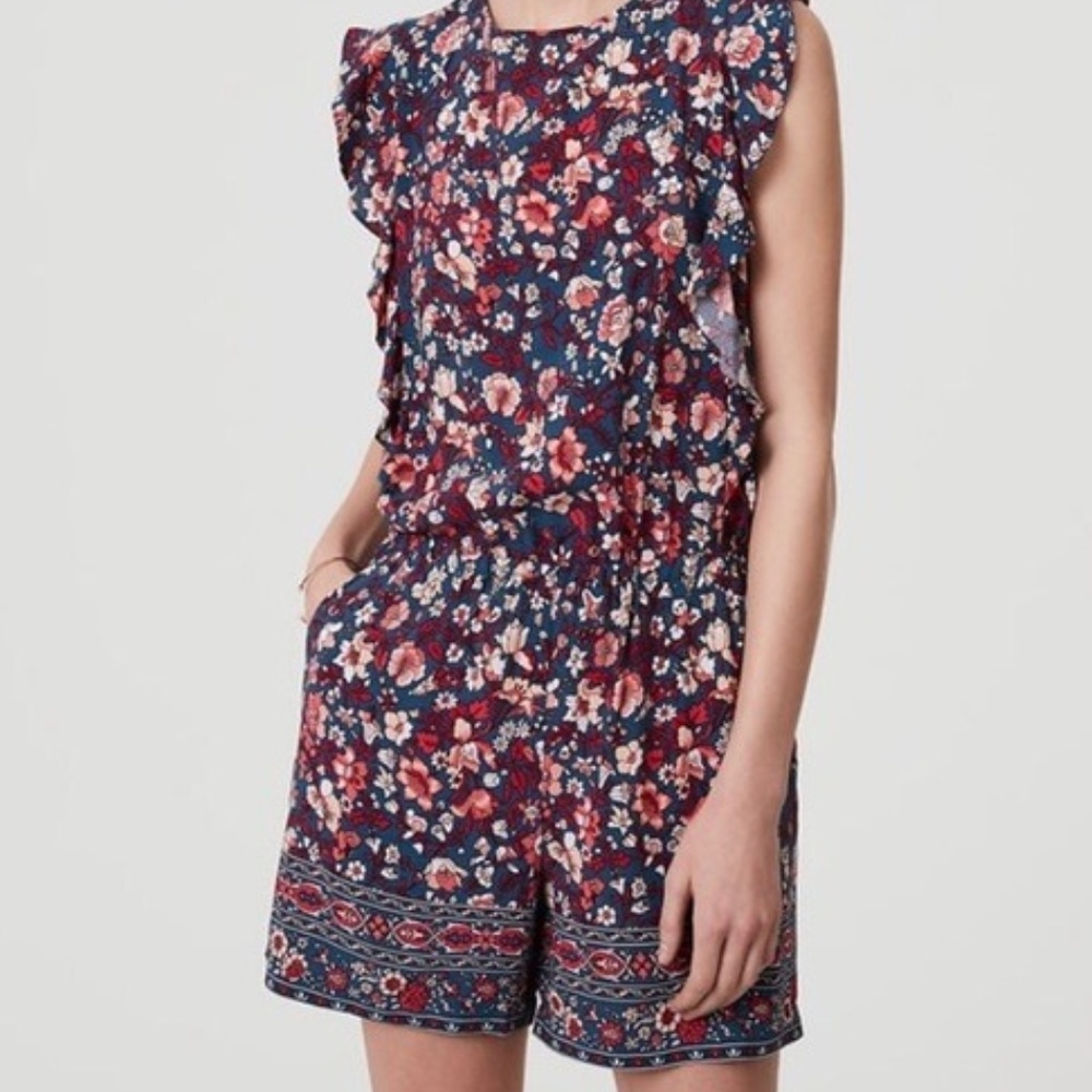 Loft Petite Flutter Sleeve Floral Romper